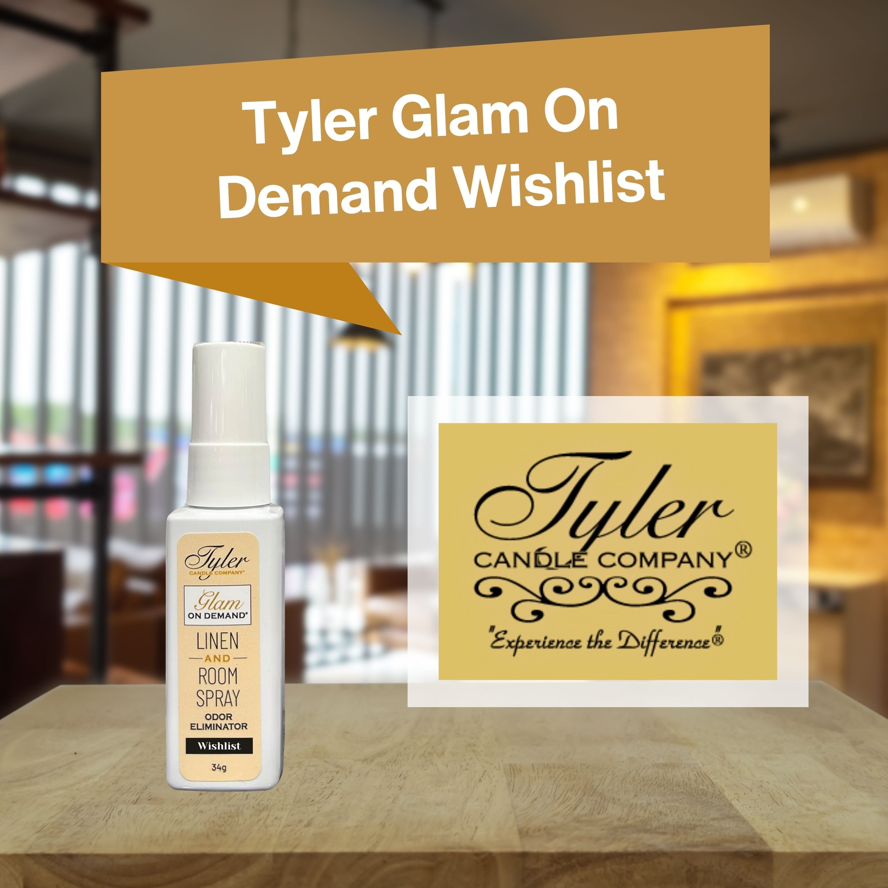 Tyler Candle Company Wishlist Glam On Demand - Linen and Room Spray- Oder Eliminator - Luxurious Fragrance - 1 oz (34g) - Pack of 1 with Keychain