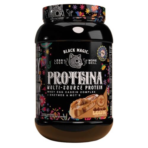 Black Magic Supply Multi-Source Protein Powder - Whey, Egg Albumin Enzymes, Micellar Casein & MCTs - Dulce De Leche Flavor - 2 LB