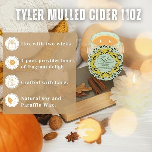 Tyler Candle Company Mulled Cider Candles - Luxuriously Fall Scented Candle with Essential Oils - 11 oz Extra Large Candle & Multi-Purpose Key Chain