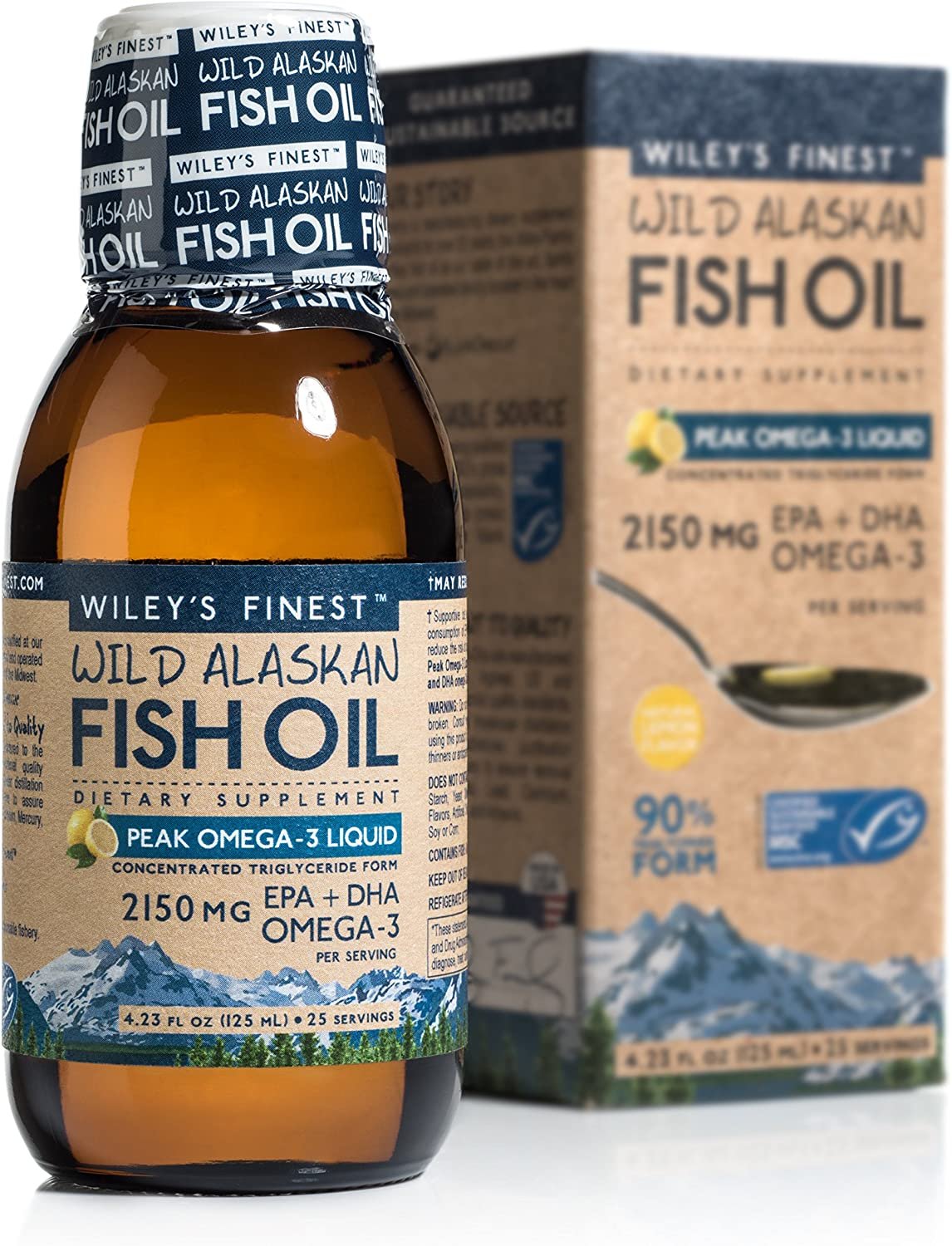 Wiley's Finest Wild Alaskan Fish Oil Peak EPA - Triple Strength Peak EPA  and DHA - 1000mg Omega-3s, SQF-Certified - 90 Softgels (90 Servings)