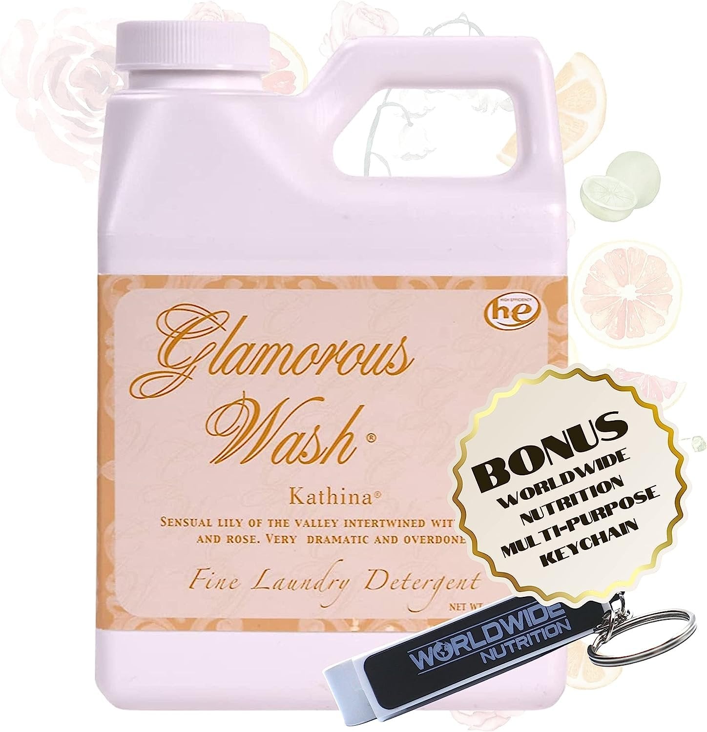 Tyler Candle Company Glamorous Wash Kathina Scent Fine Laundry Liquid Detergent - Liquid Laundry Detergent for Clothing - Hand and Machine Washable - 32 oz, 907-grams Container with Bonus Key Chain