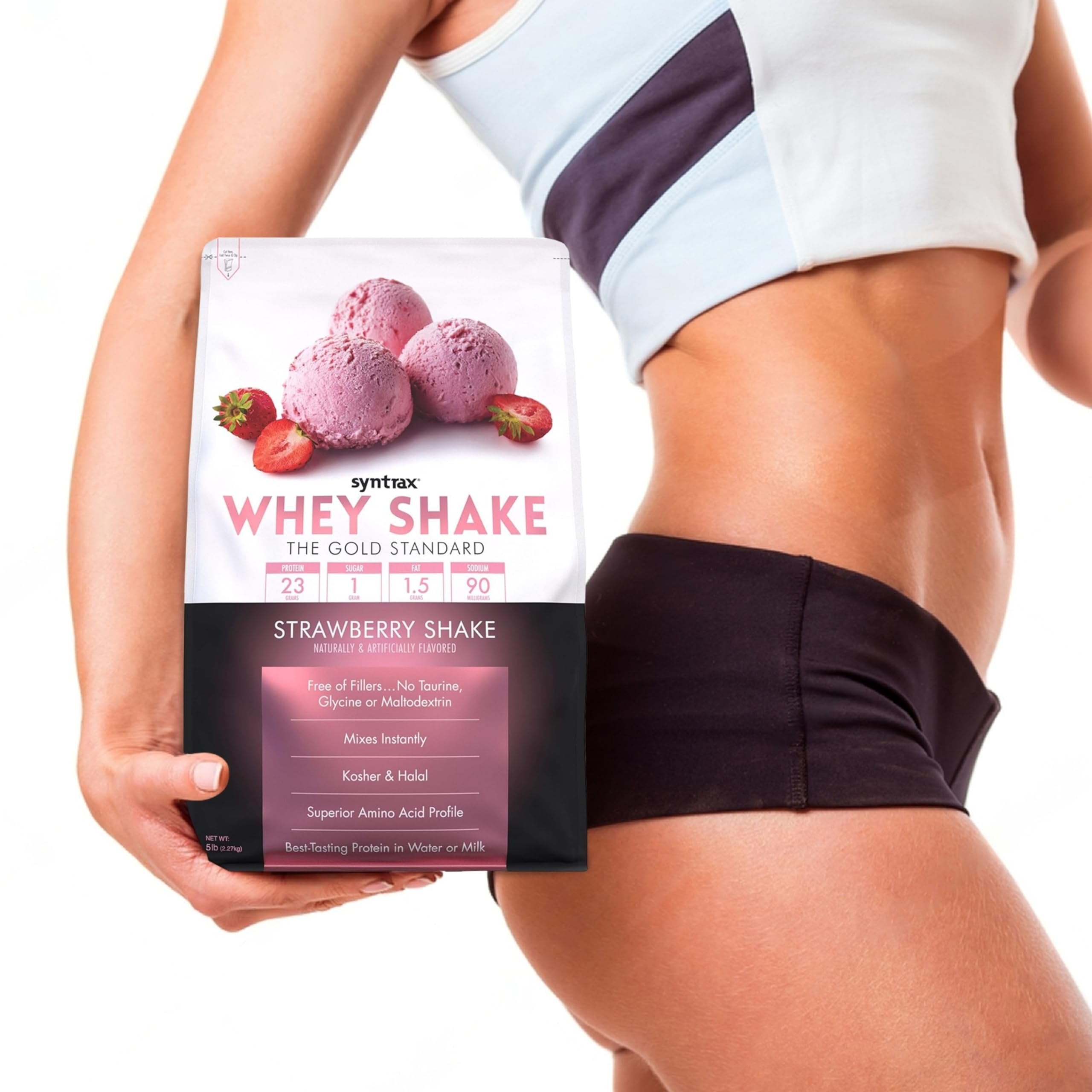 Syntrax Whey Shake Strawberry Shake Native Grass-Fed Wholesome Denatured Whey Protein Concentrate with Glutamine Peptides 5 lbs - Pack of 1 with Keychain