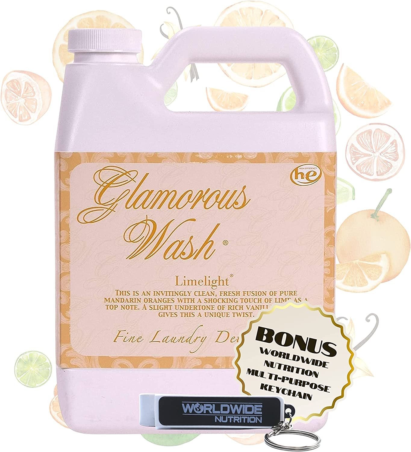 Tyler Candle Company Glamorous Wash Limelight Scent Fine Laundry Liquid Detergent - Liquid Laundry Detergent for Clothing - Hand and Machine Washable - 32 oz, 907-gram Container with Bonus Key Chain