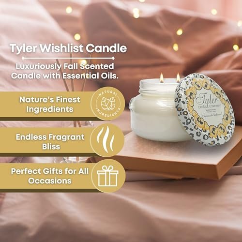 Tyler Candle Company Wishlist Candles - Luxuriously Fall Scented Candle with Essential Oils - 22 oz Extra Large White Candle and Multi-Purpose Key Chain