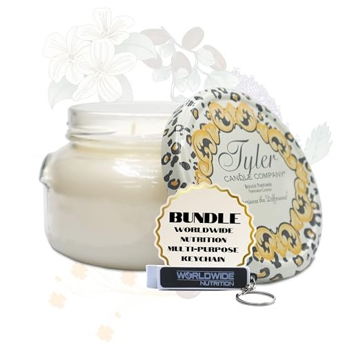 Tyler Candle Company Wishlist Candles - Luxuriously Fall Scented Candle with Essential Oils - 22 oz Extra Large White Candle and Multi-Purpose Key Chain