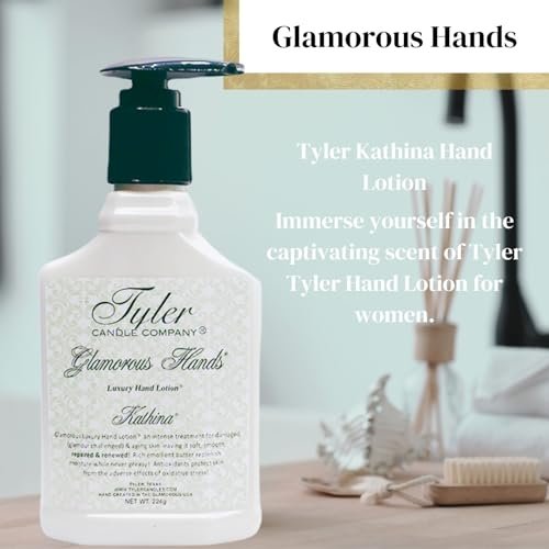 Tyler Kathina Hand Lotion - Scented & Small Hand Cream For Dry Hands w/Moisture-Boosting Skin- 8 Oz Travel Size Luxury Hand Moisturizer & Multi-Purpose Key Chain