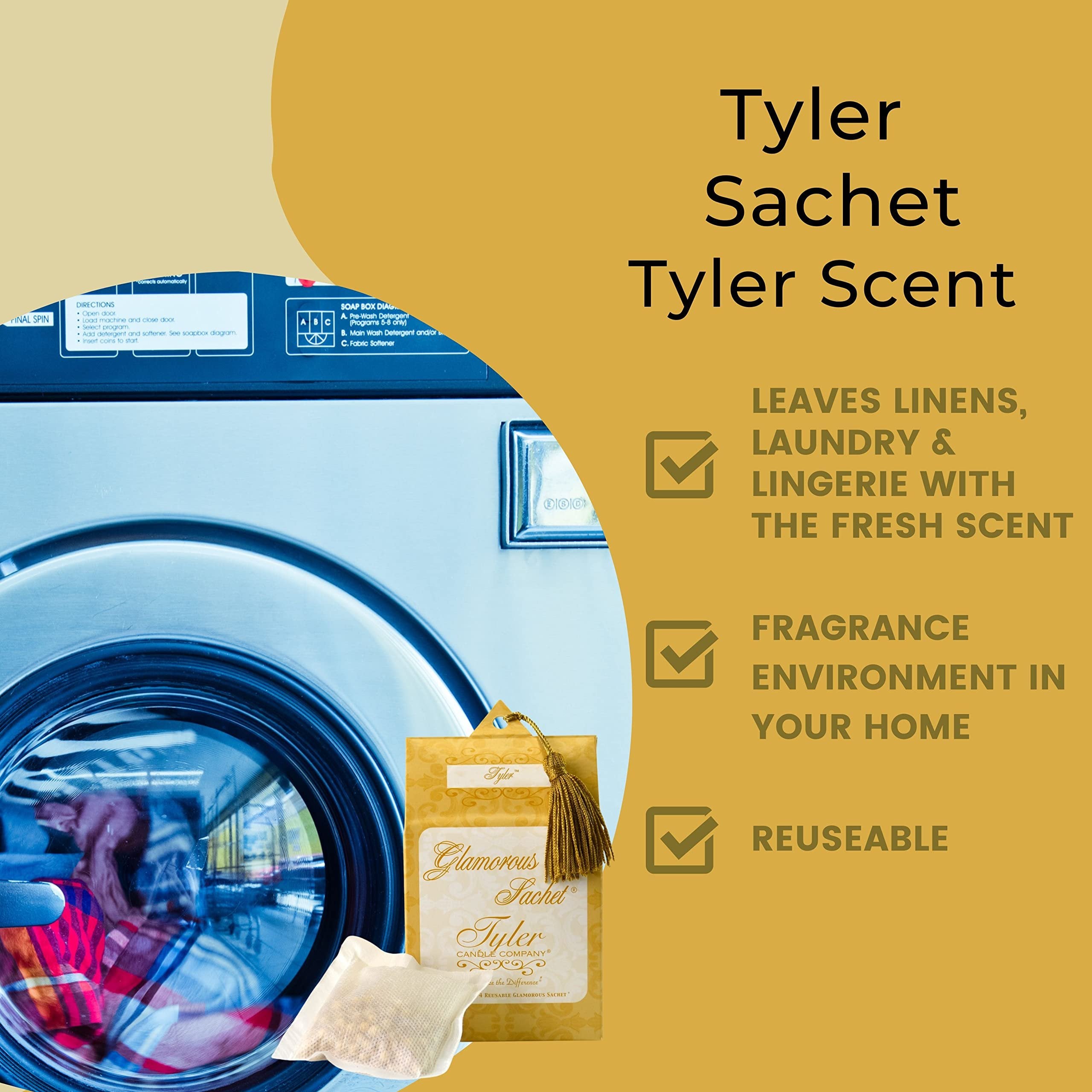 Tyler Candle Company Tyler Scent Dryer Sheet Sachets - Glamorous Reusable Dryer Sheets - Sachets for Drawers and Closets - 2 Pack of 4 Sachets, Dryer, Home, or Personal Sachet, with Bonus Key Chain