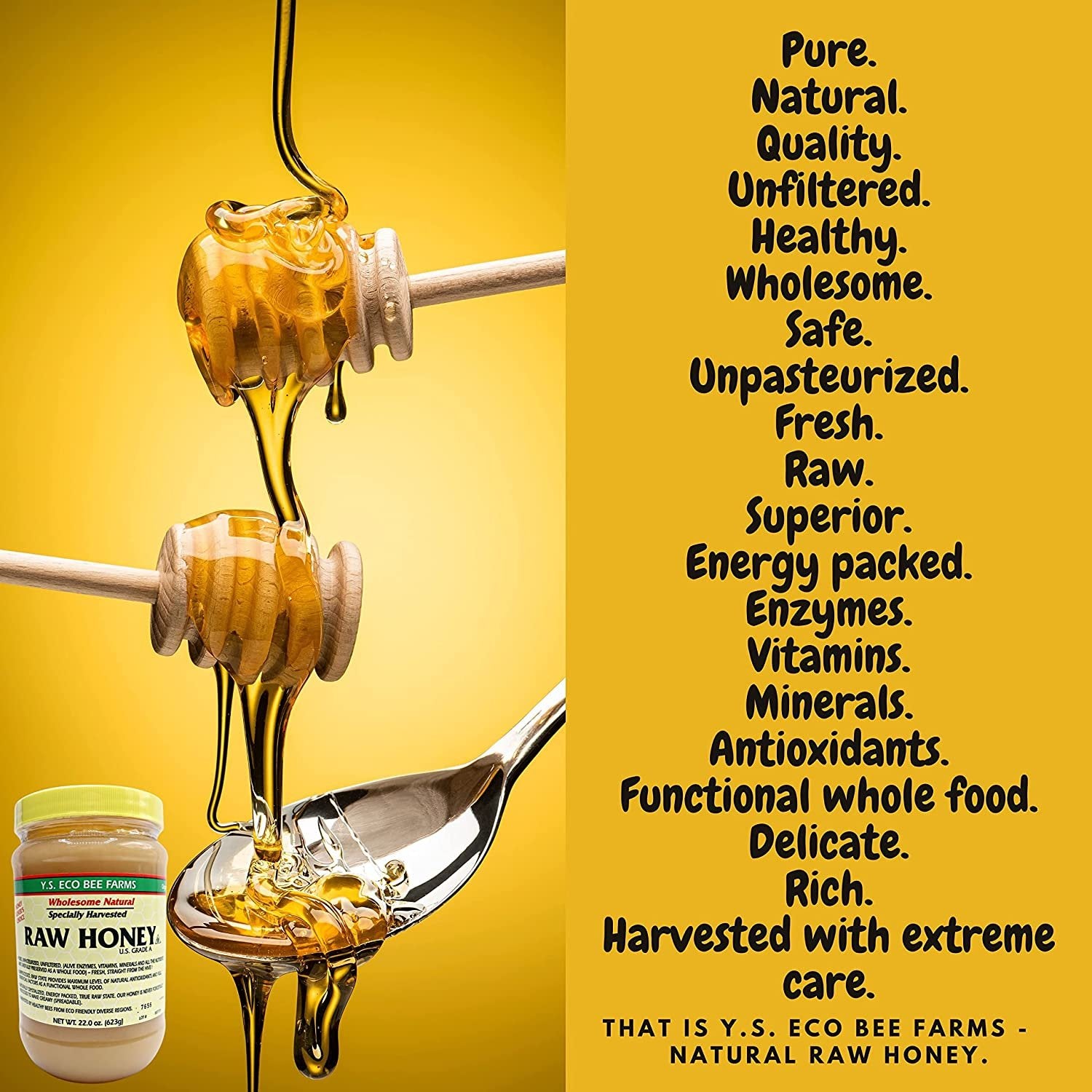 Y.S. Eco Bee Farms, Y.S. Organic Bee Farms, Wholesome Natural Raw Honey, Unpasteurized, Unfiltered, Fresh Raw State, Kosher, Pure, Natural, Healthy, Safe, Gluten Free, Specially Harvested, 22oz