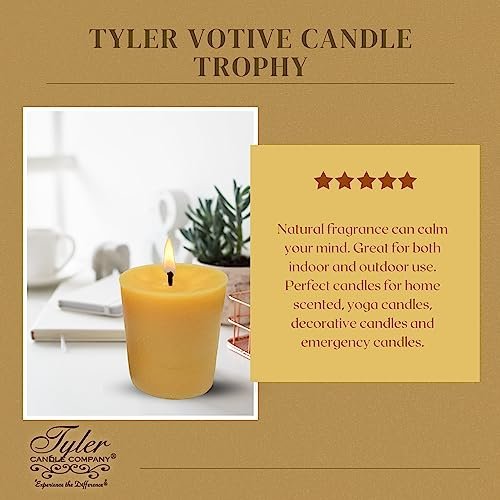 Tyler Candle Company Trophy Votive Candles - Luxury Scented Candle with Essential Oils - 4 Pack of 2 oz Small Candles with 15 Hour Burn Time Each - w/Bonus Multi-Purpose Worldwide Nutrition Key Chain