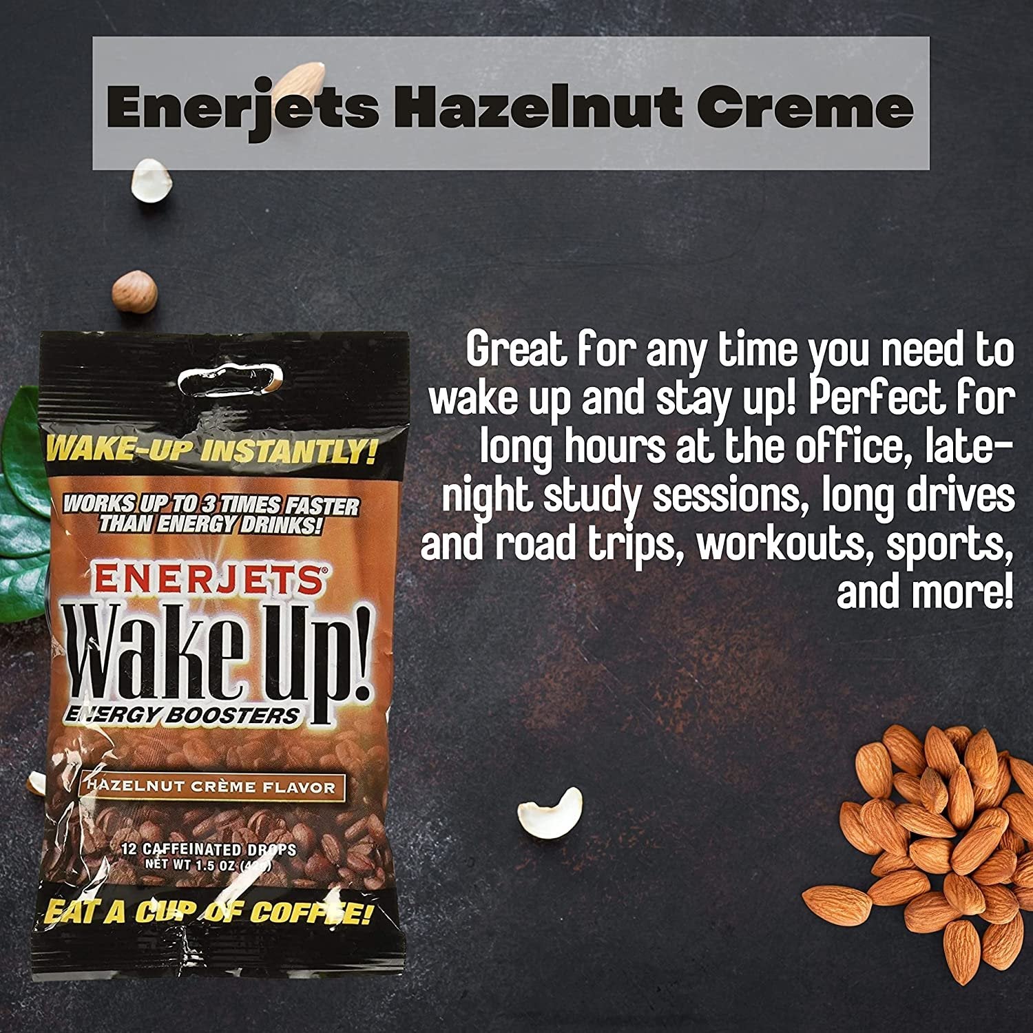 Enerjets Wake Up Energy Booster Caffeinated Drops -Instant Coffee Energy Supplements - Hazelnut Creme Flavor - Pack of 6, 12 Drops Per Package with Keychain