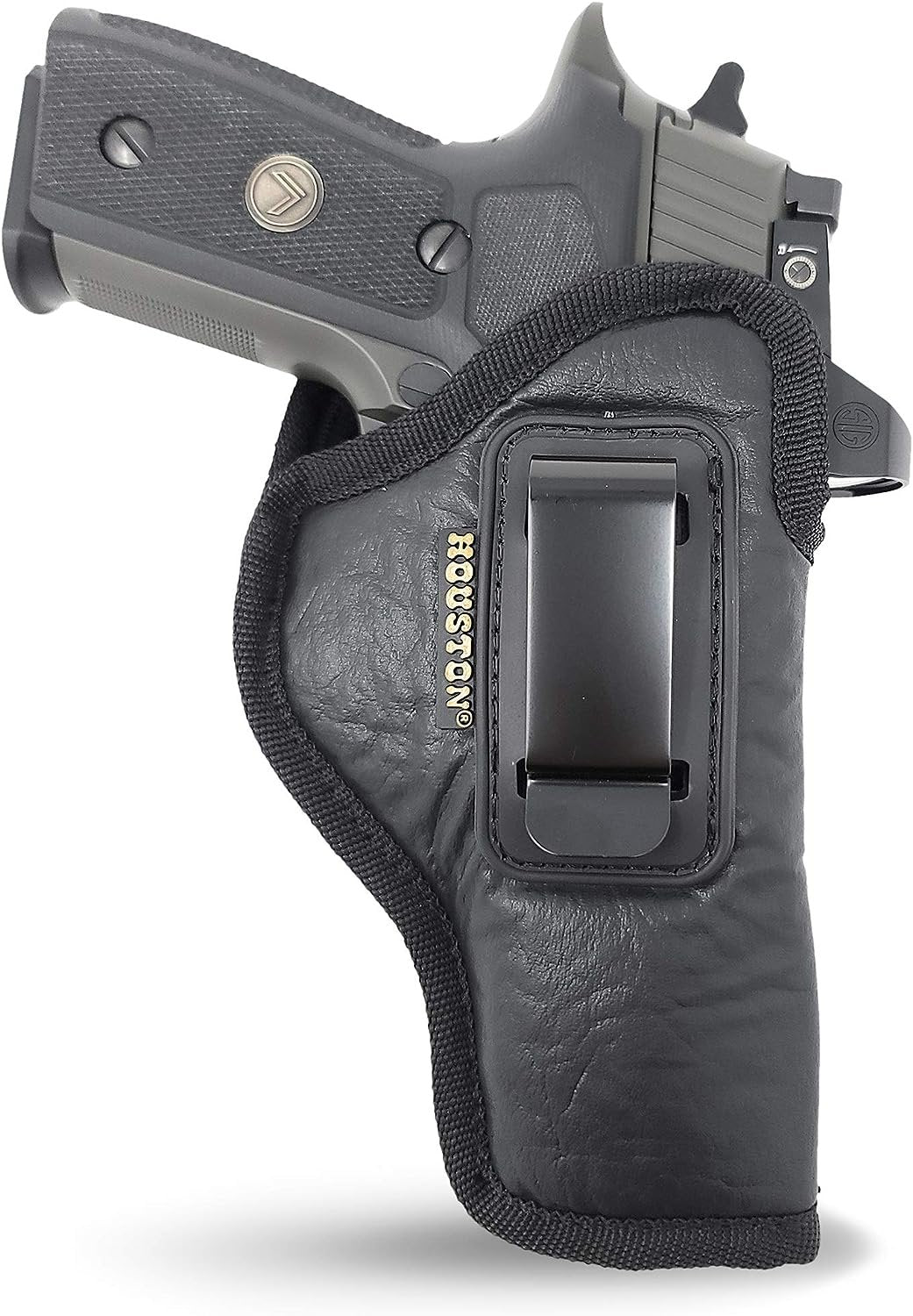 IWB Optical Gun Holster by Houston - ECO Leather Concealed Carry Soft Material | FITS Beretta 92FS | FN 5.7 | Canik TP9 SFX | RGR 57 | SIG P320 X5 | Beretta APX Target | GLK 34 35 41 (Right) Black