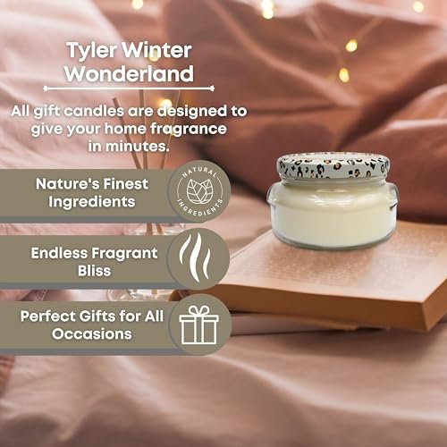 Tyler Candle Company White Winter Wonderland Soy Wax Scented 2 Wicks Candles in Glass Jar, 11 oz - Pack of 1 with Keychain