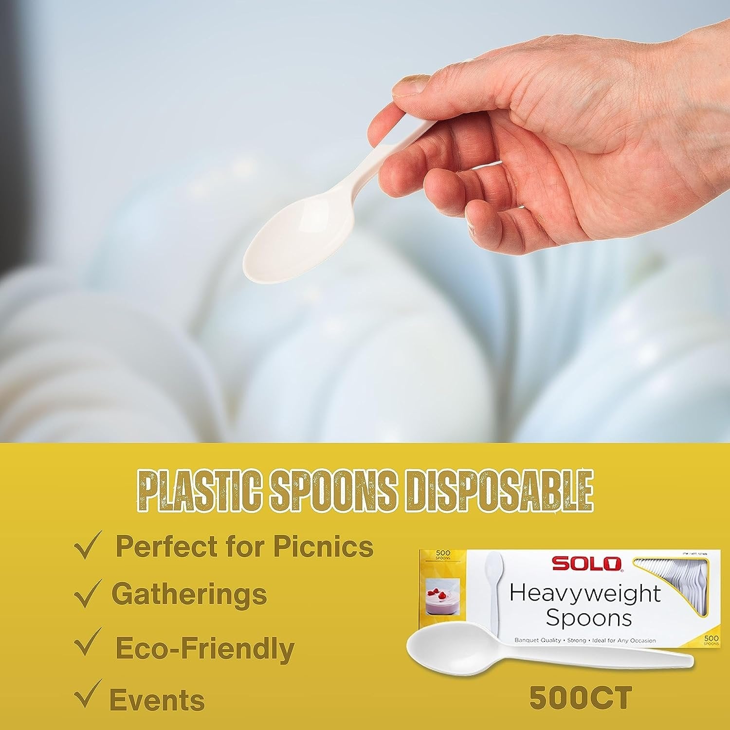 Worldwide Nutrition Bundle 2 Items - SOLO Heavy Duty Plastic Spoons and  Disposable Spoons Plastic Cutlery White Colored Plastic Spoons Bulk of 500