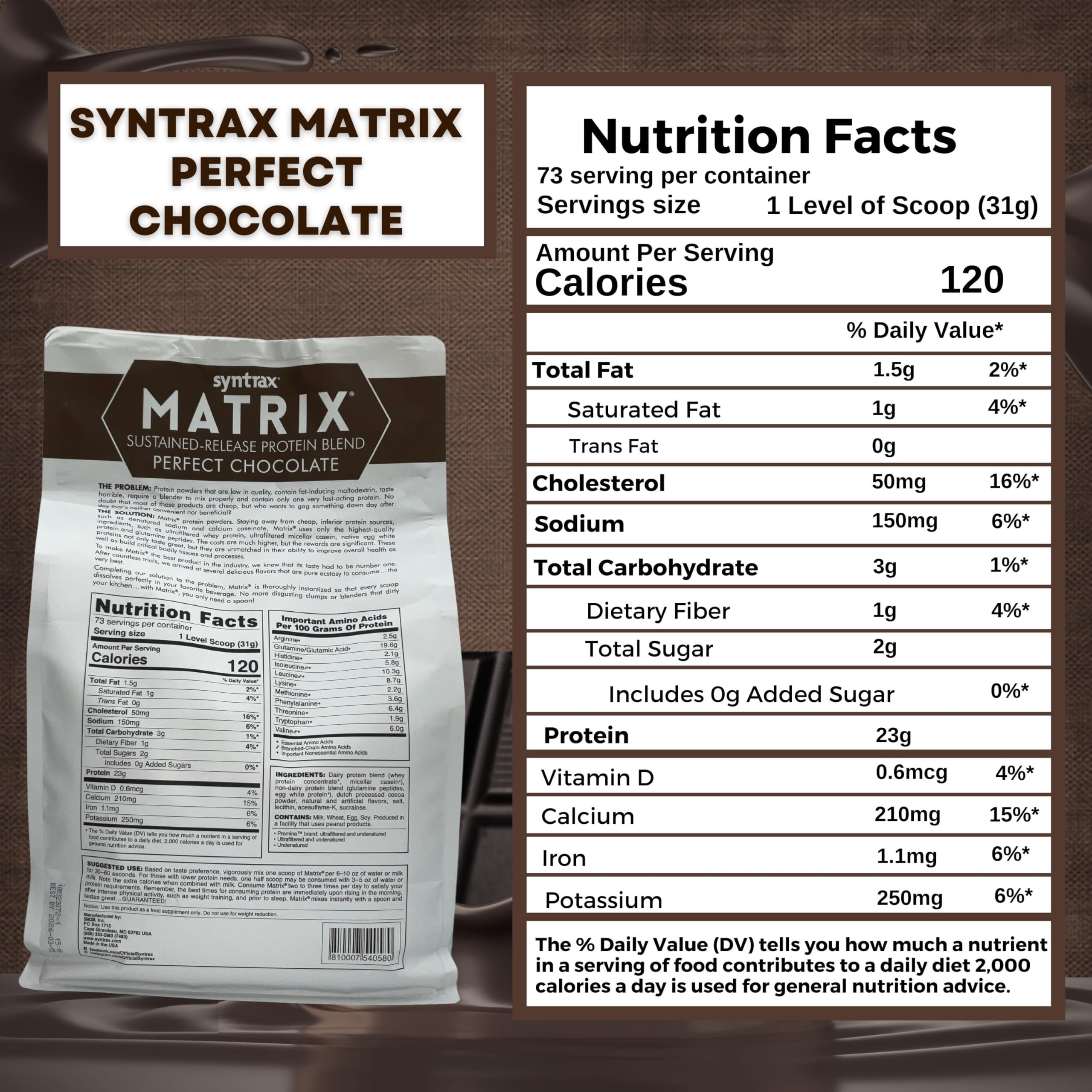Syntrax Bundle, 2 Items: Matrix Perfect Chocolate Whey Casein Blend Pr