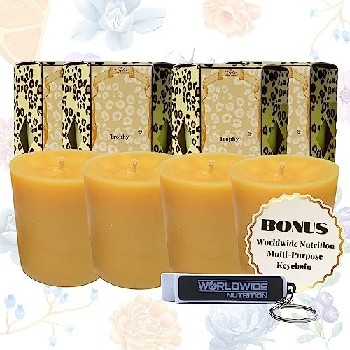 Tyler Candle Company Trophy Votive Candles - Luxury Scented Candle with Essential Oils - 4 Pack of 2 oz Small Candles with 15 Hour Burn Time Each - w/Bonus Multi-Purpose Worldwide Nutrition Key Chain