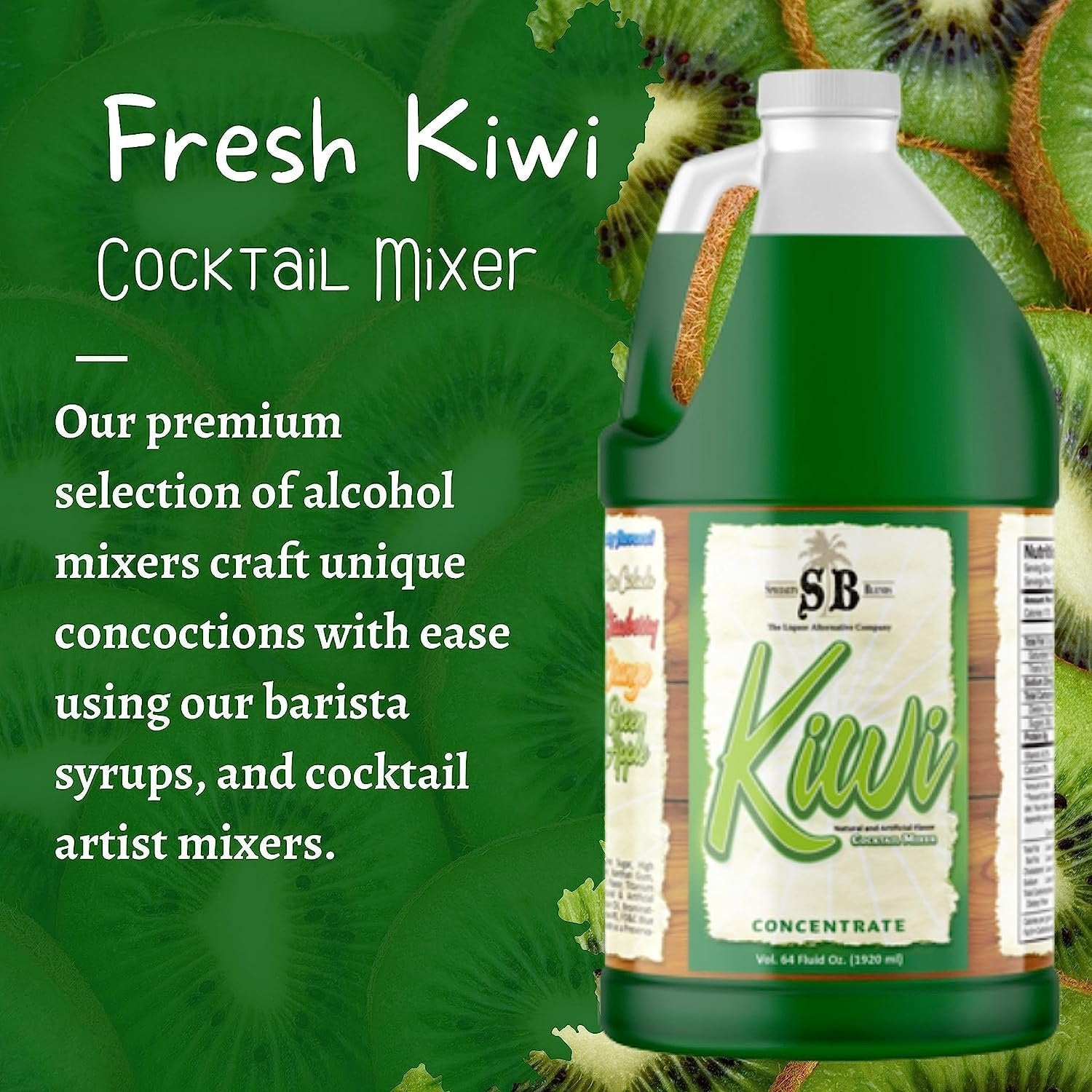 Specialty Blends Kiwi Flavored Syrup Cocktail Mixer Concentrate, Made with Organic Kiwi Flavor Syrups For Drinks, 1/2 Gallon (Pack of 1) - with Bonus Worldwide Nutrition Multi Purpose Key Chain