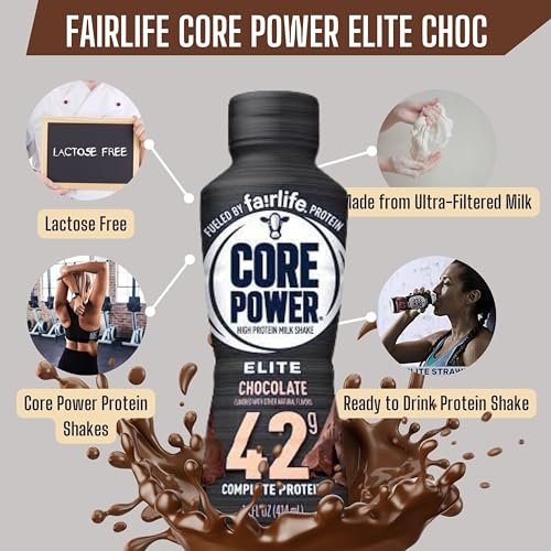 Fairlife Core Power 42g Complete Protein Elite Chocolate Milk Shake for Workout Recovery - Kosher - 14 oz (12 Pack) with Keychain
