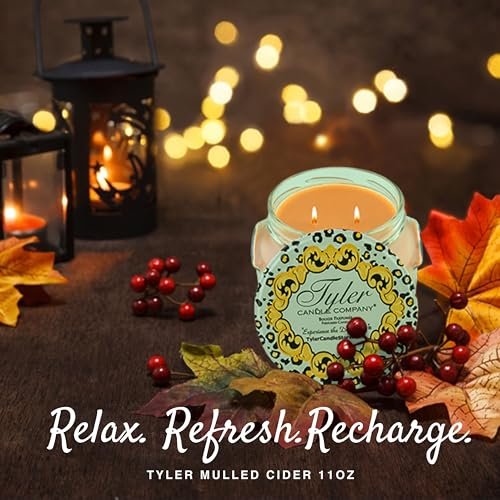 Tyler Candle Company Mulled Cider Candles - Luxuriously Fall Scented Candle with Essential Oils - 11 oz Extra Large Candle & Multi-Purpose Key Chain