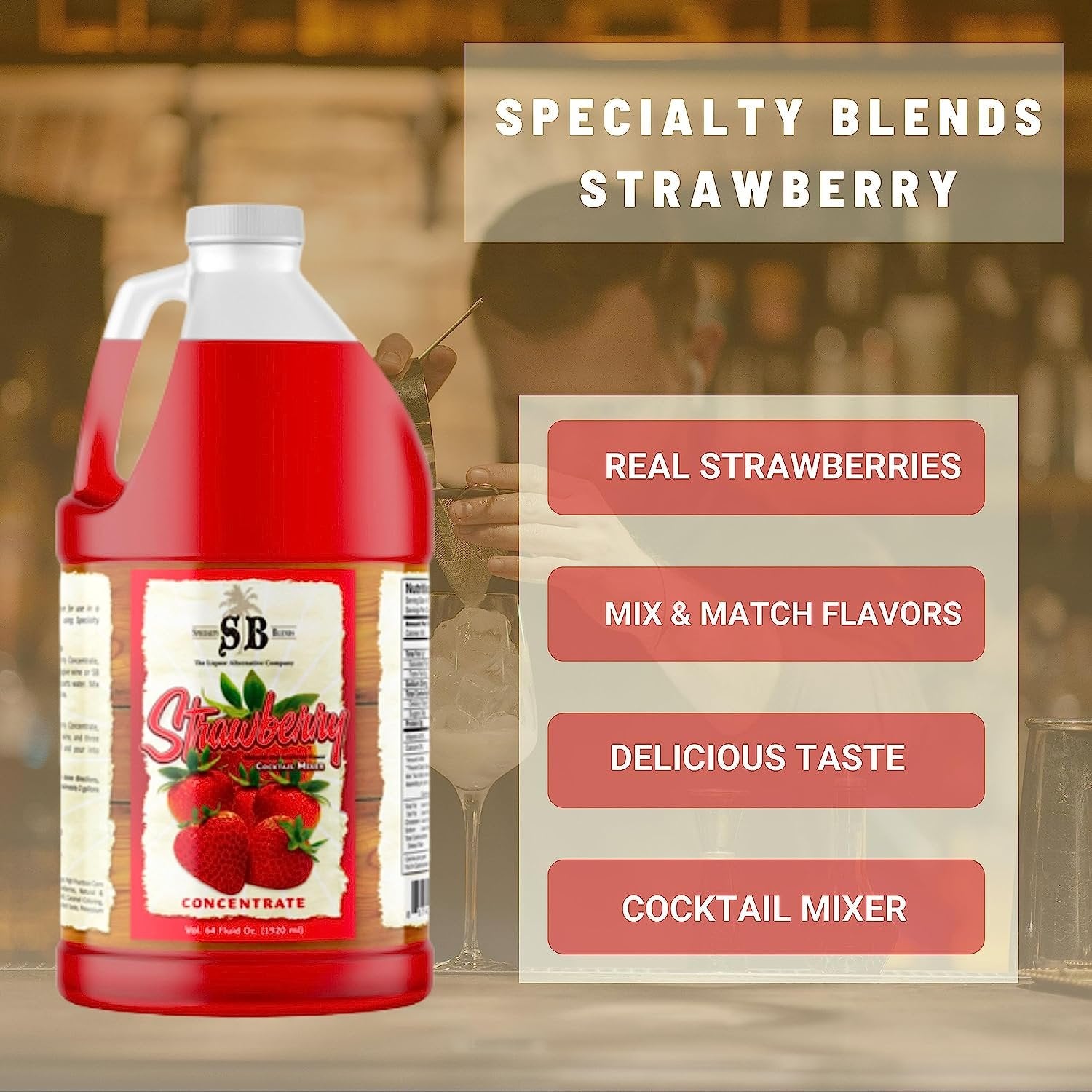 Specialty Blends Strawberry Syrup Margarita Mix Concentrate, Made with Organic Strawberries 1/2 Gallon Drink Mix (Pack of 1) - with Bonus Worldwide Nutrition Multi Purpose Key Chain