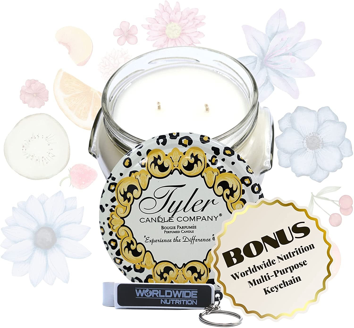 Tyler Candle Company Regal Jar Candle - Luxurious Scented Candle with Essential Oils - Long Burning Candles 50-60 Hours - Large Candle 11 oz with Worldwide Nutrition Multi Purpose Key Chain