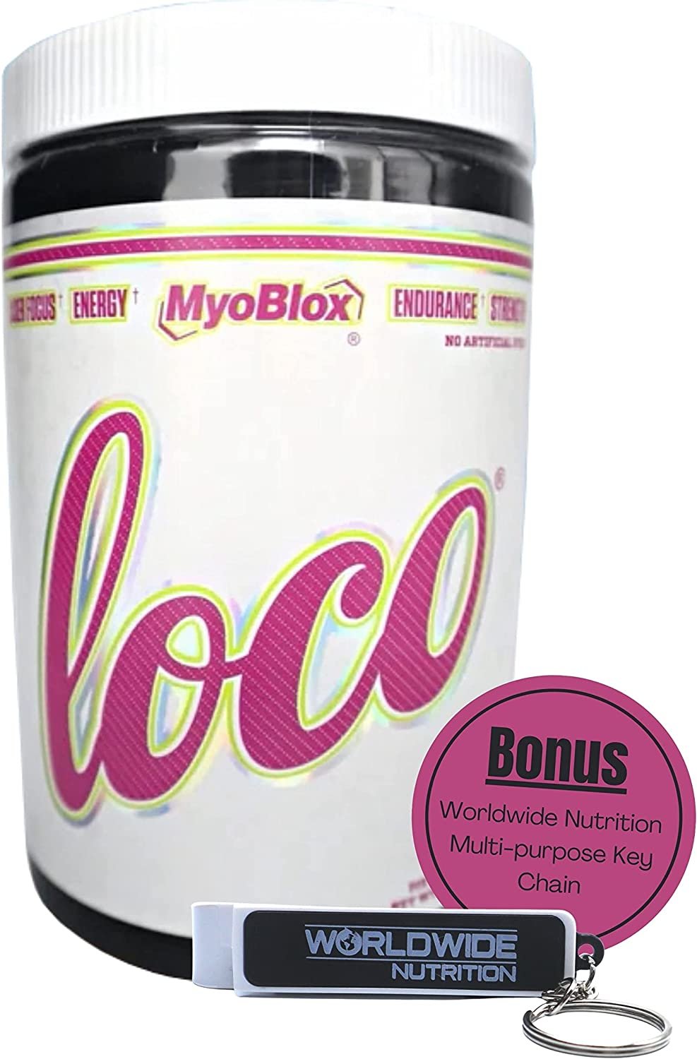 MyoBlox LOCO Pre-Workout Nitric Oxide Booster | Supports Muscle Pumps & Enhanced Vascularity | for Energy, Focus & Intensity | 400mg of Natural Caffeine per Scoop (Melon Drop) with Bonus Key Chain