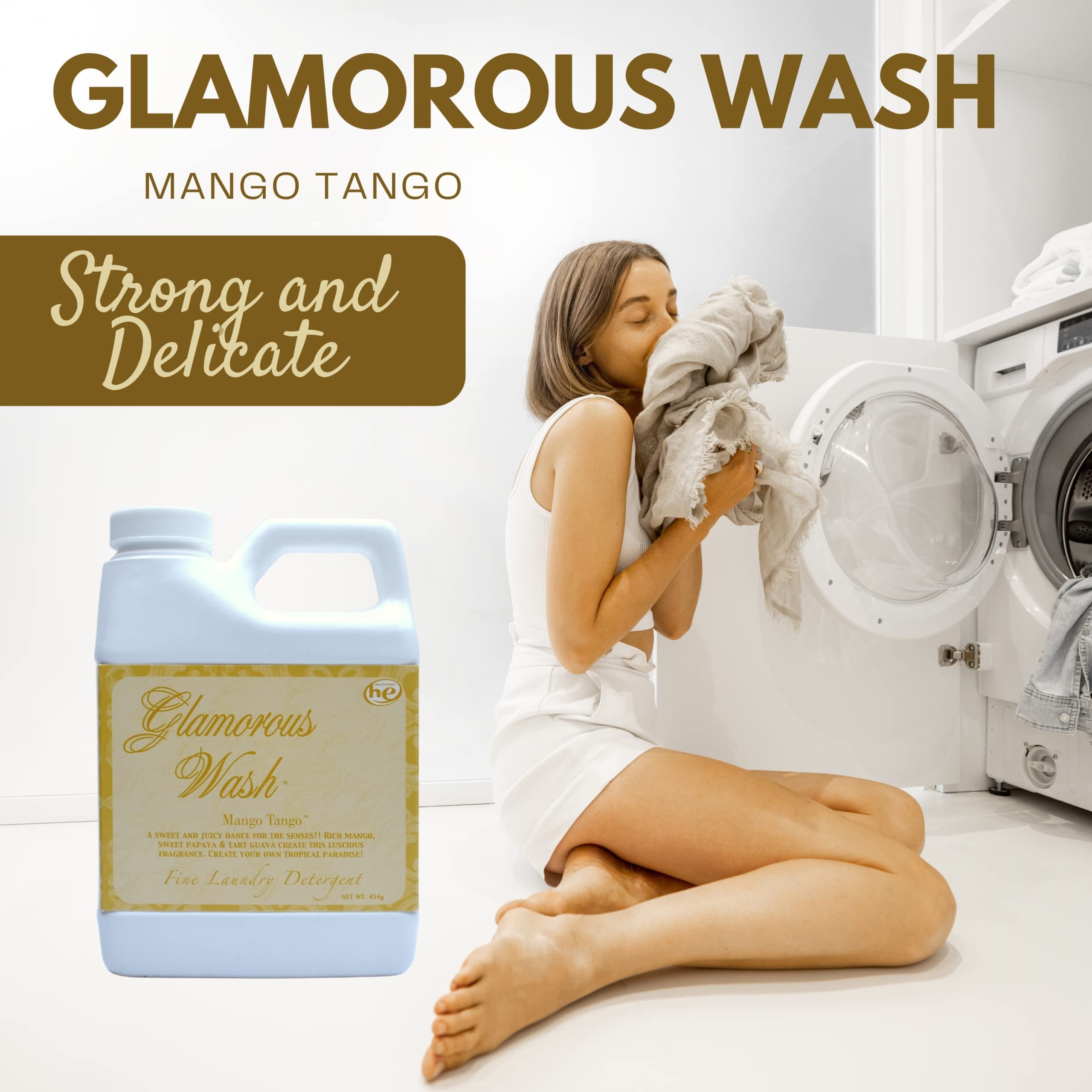 Tyler Candle Company Glamorous Wash Mango Tango Scent Fine Laundry Detergent - Luxury Liquid Laundry Detergent - Hand and Machine Washable - 16 oz, 454 gram with Bonus Multi Purpose Key Chain