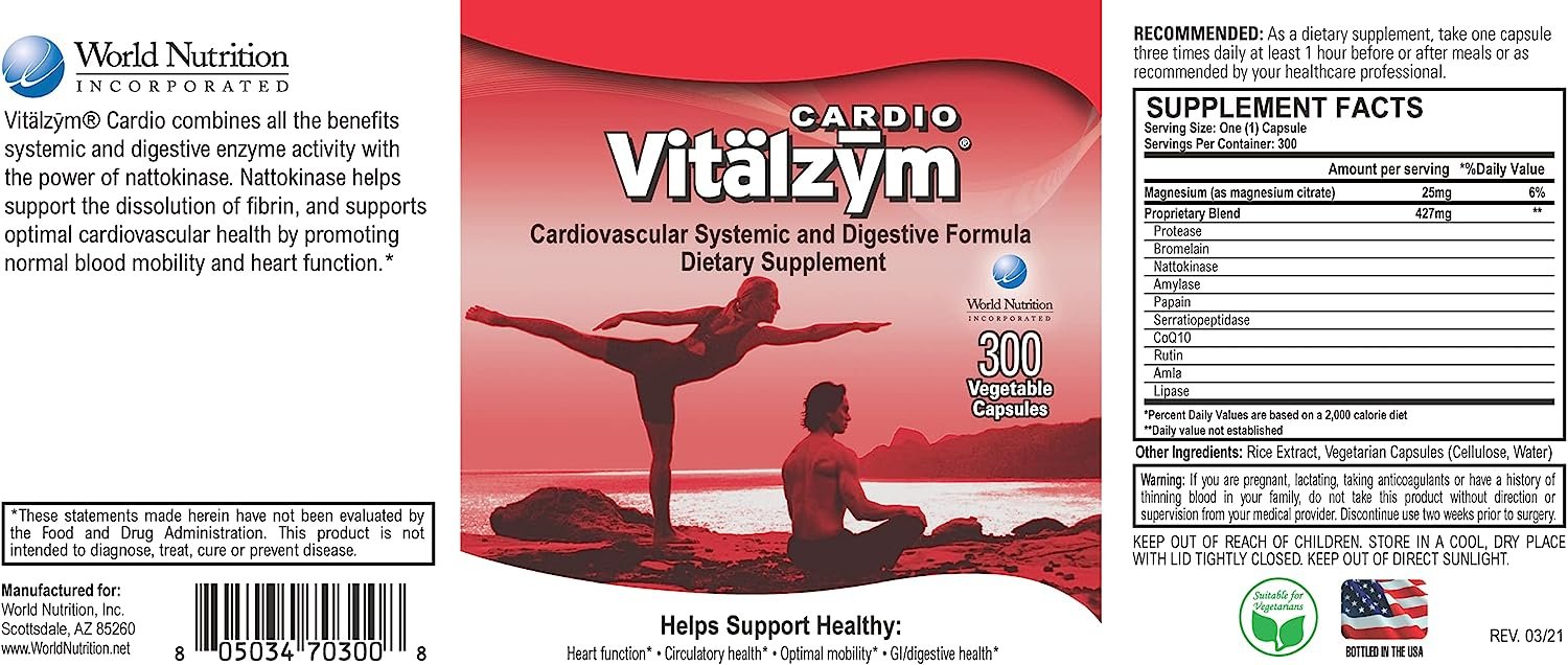 VITÄLZYM Cardio Proteolytic Systemic Enzymes with Serrapeptase, Nattokinase Plus CoQ10 (300 Capsules)